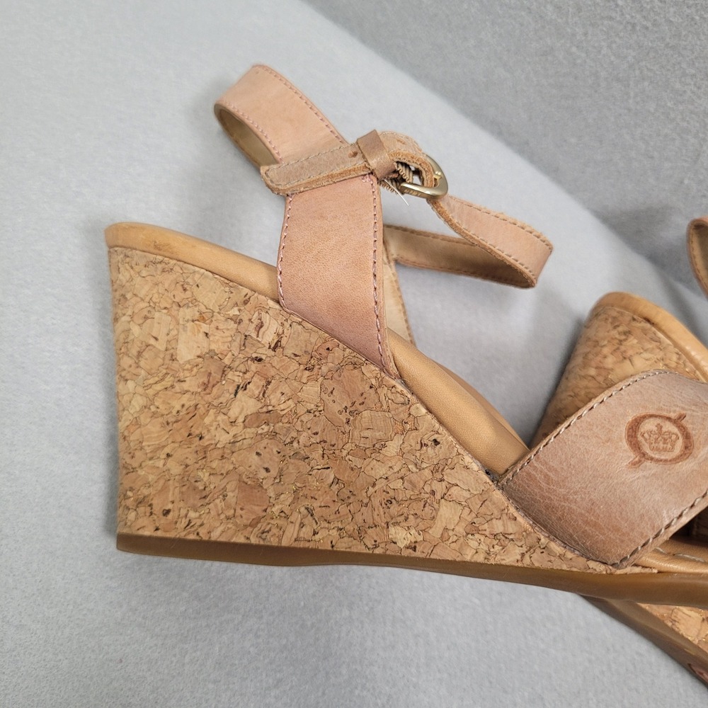 Born Tan Leather Cork Wedge Sandals Ankle Strap D93228 Womens 10M - Picture 10 of 11